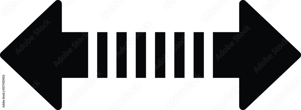 Poster black bidirectional arrows with striped center isolated on transparent background