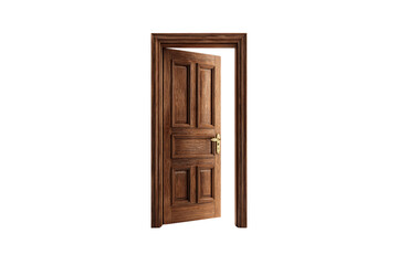 Rustic wooden doorway with open door isolated on transparent background