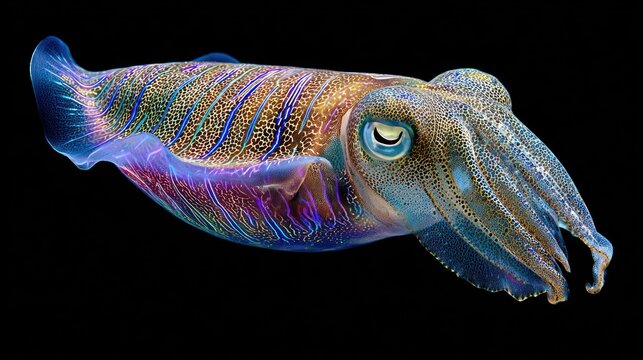 Colorful squid on black background