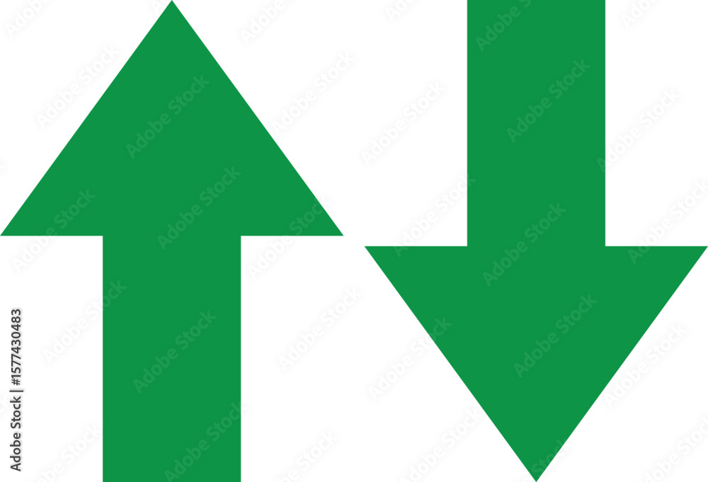 Poster two green arrows pointing up and down isolated on transparent background