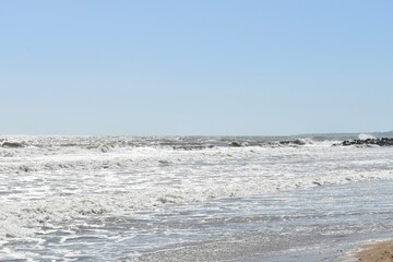 Windy day at beach during summer holidays