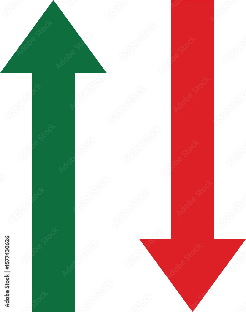 Poster green up arrow and red down arrow isolated on transparent background