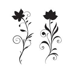 Two stylized black flower patterns with elegant swirls give a modern touch against transparency