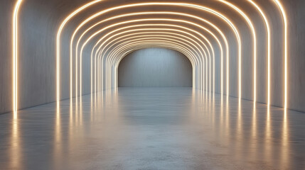 Obraz premium Illuminated corridor with glowing arches creates serene atmosphere, inviting exploration
