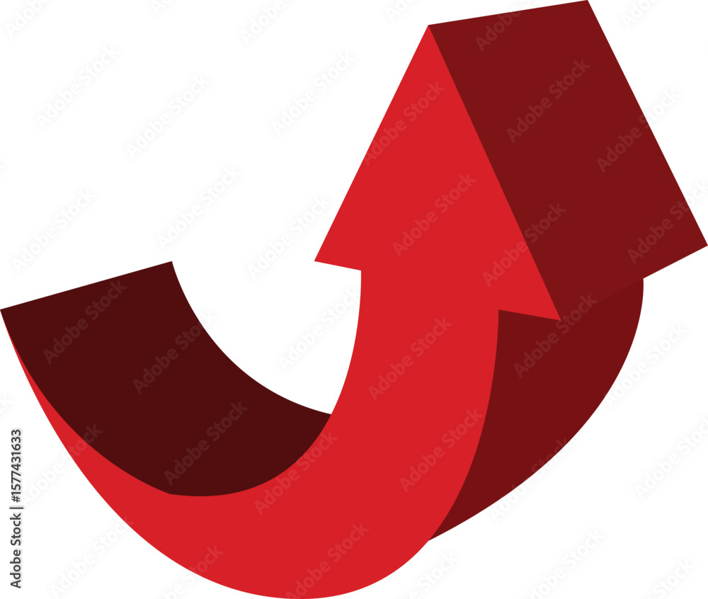 Poster red 3d arrow curve upwards and forward isolated on transparent background