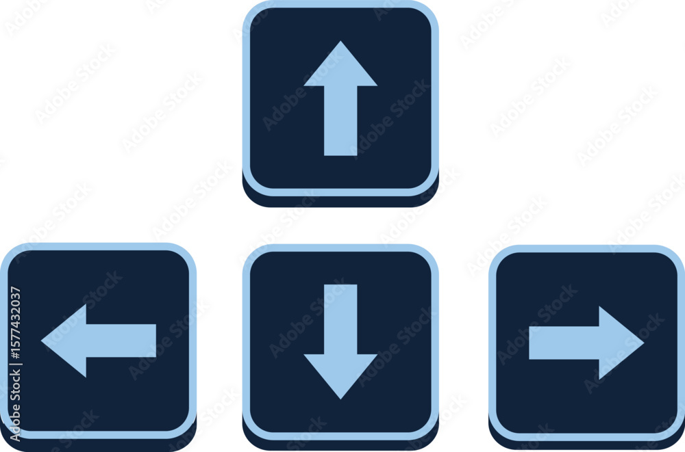 Fototapete set of four directional arrow buttons isolated on transparent background