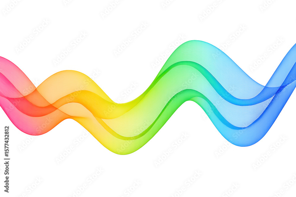 Poster smooth rainbow gradient wave flowing dynamically across transparent background, embodying contempora