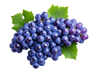 Fototapeta premium Fresh Purple Grapes with Green Leaves on Transparent Background