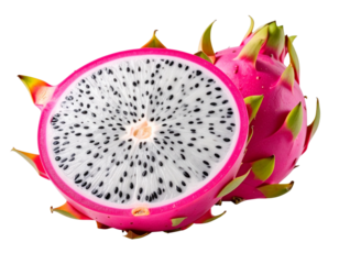 Fresh Dragon Fruit with White Inner Flesh and Black Seeds on Bright Pink Outer Skin