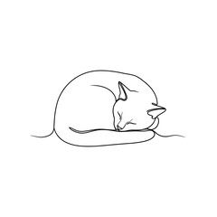 Fototapeta premium Continuous Line Drawing of a Sleeping Cat Curled Up