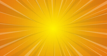 Bright Orange Comic Burst Background with Halftone Rays and Sunbeam Effect