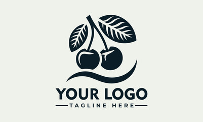 Vintage-style logo featuring two cherries and leaves, ideal for a food or drink brand.