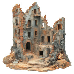 Ruins of buildings isolated on transparent background.