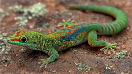 Fototapeta premium Colorful lizard on rock