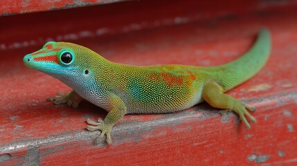 Fototapeta premium Lizard on red metal