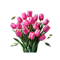 Fototapeta premium Vibrant Bouquet of Pink Tulips on Transparent Background