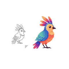 Obraz premium Colorful cartoon bird illustration transforming from sketch to digital