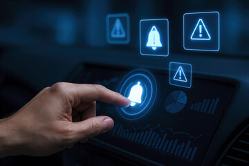 A interacts with a digital dashboard to trigger alert notifications highlighting real-time data monitoring and risk management