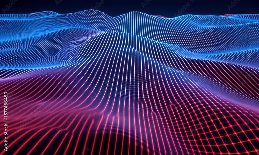 Poster abstract background with colorful neon wavy lines, glowing stripes on a black backdrop. digital art 