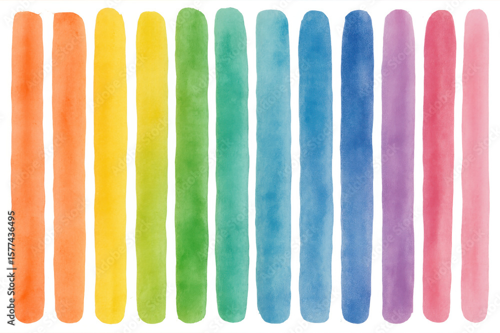 Poster vibrant watercolor stripes creating a rainbow spectrum on a transparent background, ideal for adding