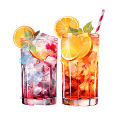 Summer cocktails isolated on transparent background.