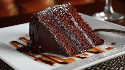 Chocolate cake slice on plate