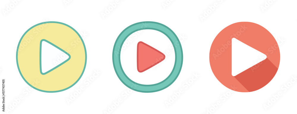 Aufkleber play button icon set: a vector set of play button icons in various colors with different styles addi