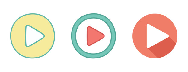 Play Button Icon Set: A vector set of play button icons in various colors with different styles adding playful touch.