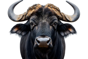 African Black Buffalo front side isolated on white background