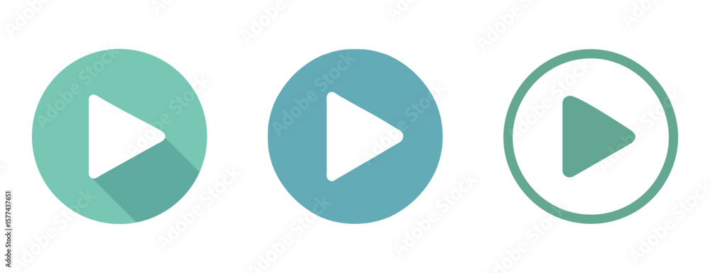 Fototapete play button icons in varied shades: featuring three play button icons, each rendered in a distinct s
