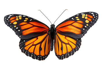 Fototapeta premium An orange-colored monarch butterfly, Danaus plexippus, sitting with wings closed, isolated on white background