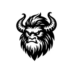 Obraz premium Black Silhouette of a Mythical Horned Creature with Fierce Expression.