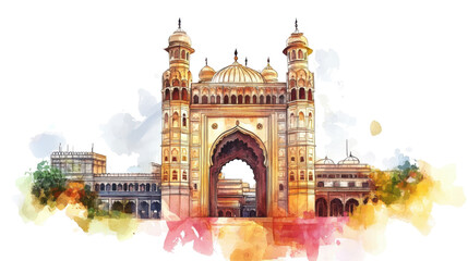Obraz premium watercolor illustration of Charminar in Hyderabad on white background