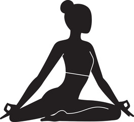 Elegant black silhouette of a woman in lotus pose practicing yoga and meditation