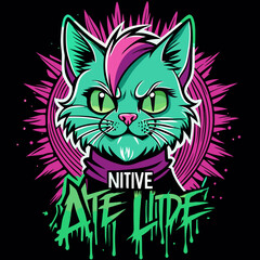 black cat with red heart on a black background