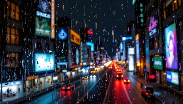 heavy rain pours on a glass window viewed from indoors