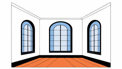 Empty Room Interior – White Room with Arched Windows Illustration