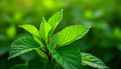 Close-up of Vibrant Green Leaves in Soft Focus Against a Verdant Background