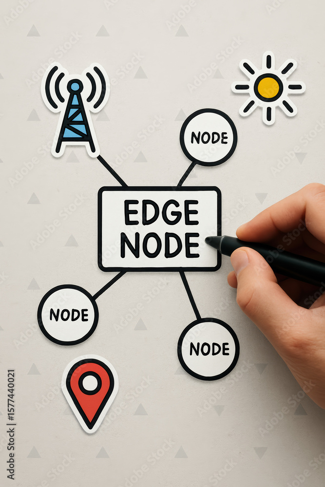 Poster a network diagram illustrates interconnected nodes at the system’s edge symbolizing distributed data
