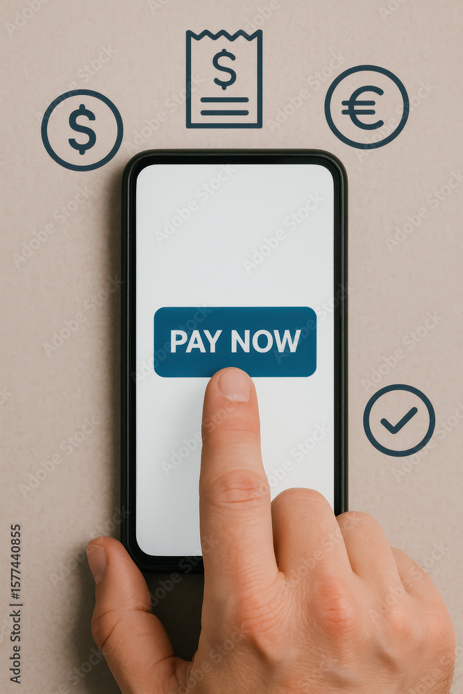 Aufkleber a digital payment interface highlights swift transaction approval with currency and billing symbols