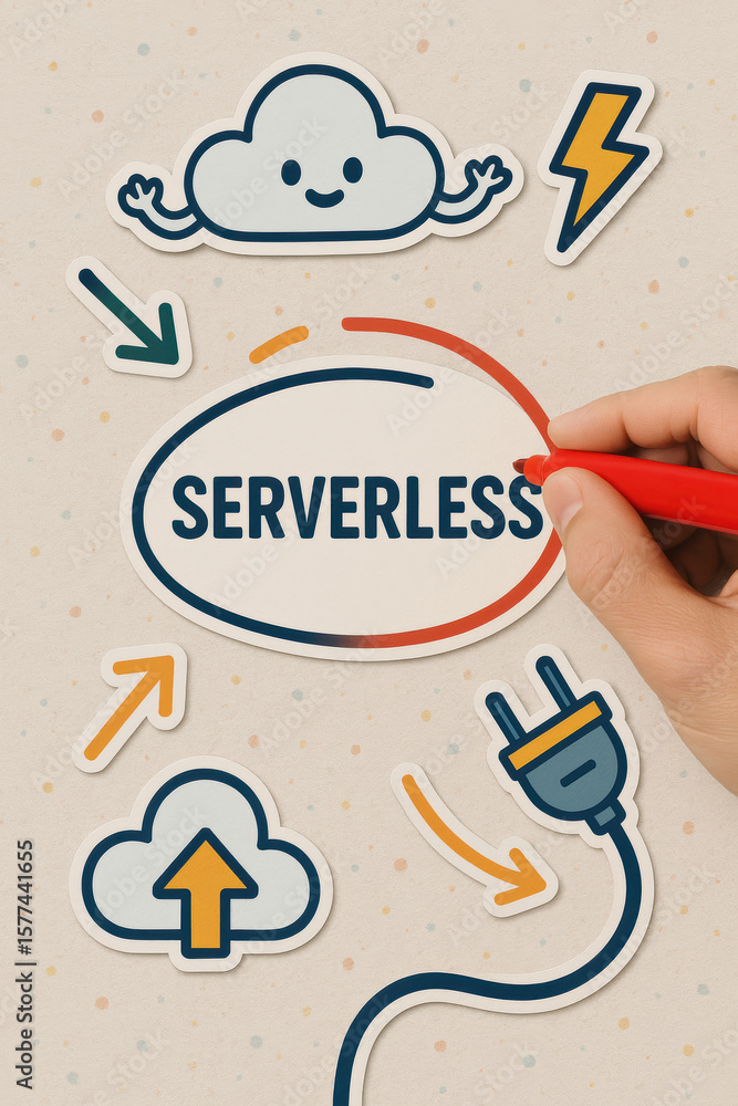 Poster a highlights serverless technology symbolizing cloud computing and efficient data in modern business