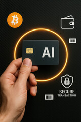 A presenting a digital card symbolizes secure transactions and innovative payment systems in modern business