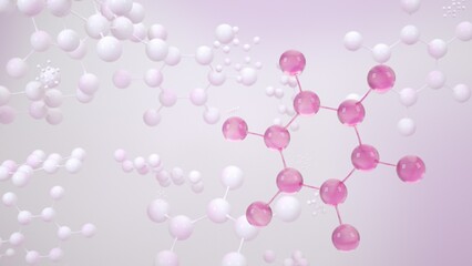 Skincare or perfume technology essence element. Cosmetic Essence, Liquid bubble, Chemical Molecule on blue background, 3d render
