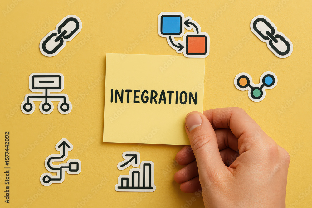 Poster a holds a note symbolizing the concept combining systems and processes to enhance connectivity and g