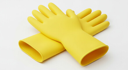 Vibrant yellow rubber gloves against a clean white background highlighting protection