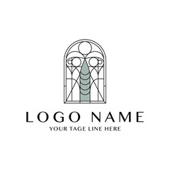 Fototapeta premium Art Deco Window Logo - Elegant Geometric Architectural Design