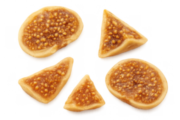 Falling slices of dried fig isolated on transparent background, perfect for healthy snacking and culinary projects