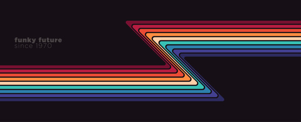 Futuristic retro-style abstract background with vibrant, multicolored lines and 1980s-inspired geometry. Vector illustration.