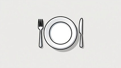 Vintage etched illustration of cutlery and plate emblem on white background