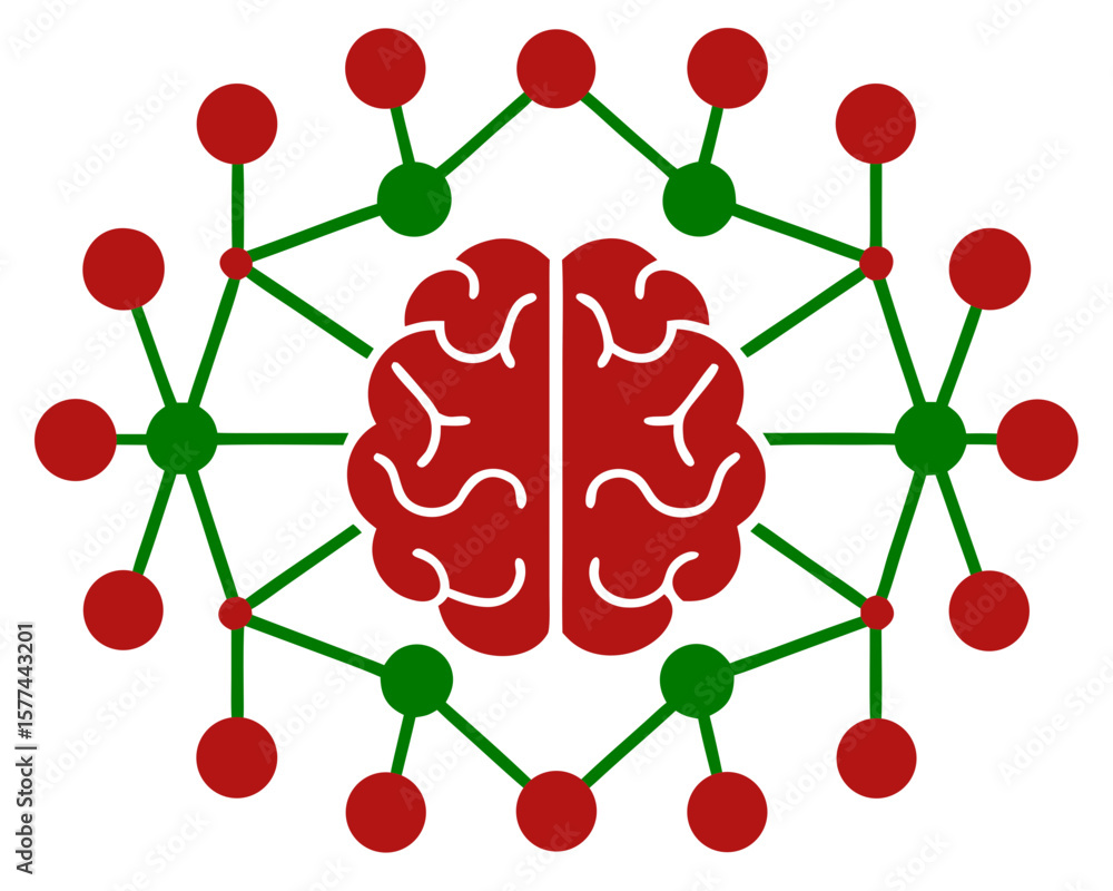 Poster human brain and neural network symbolic representation in a digital illustration